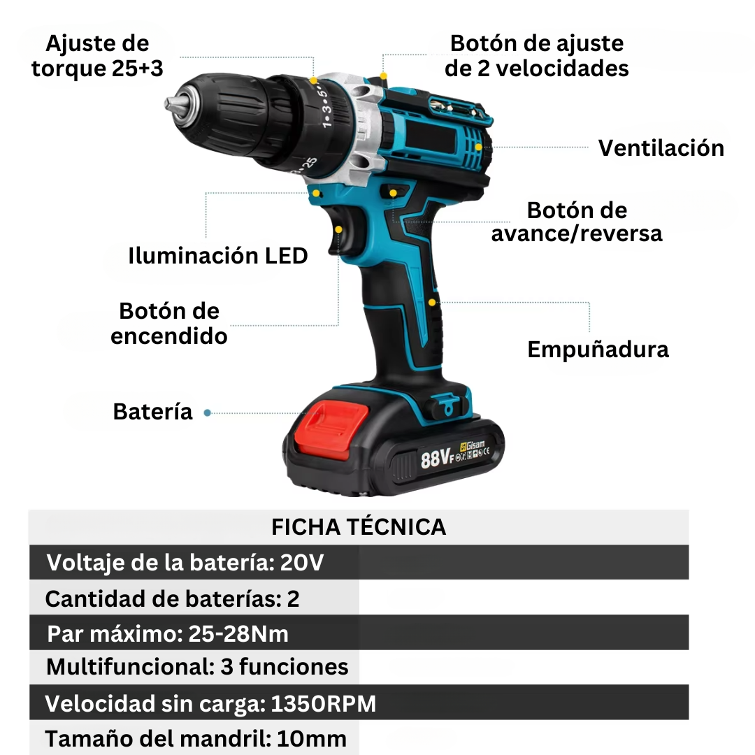 DrillForce™ Taladro de Precisión + 2 Baterías de Regalo